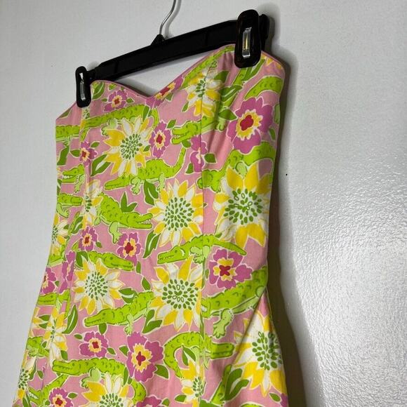 Lilly Pulitzer Women's Size 4 Strapless Dress Alligator Floral Print Pink Green - Picture 2 of 12